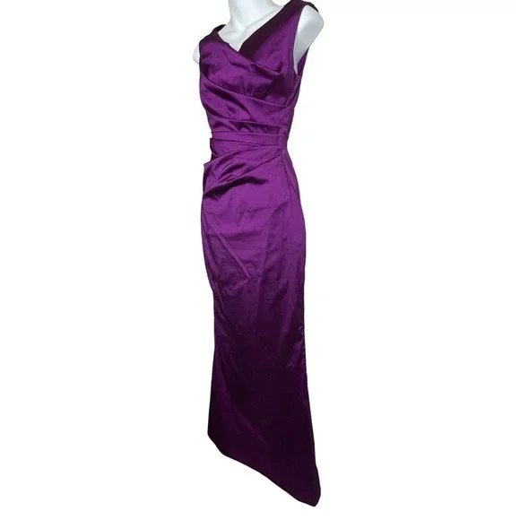 Talbot Runhof Purple Gown Drape Waist Formal Dress‎ Size 6 Sleeveless Silk Blend